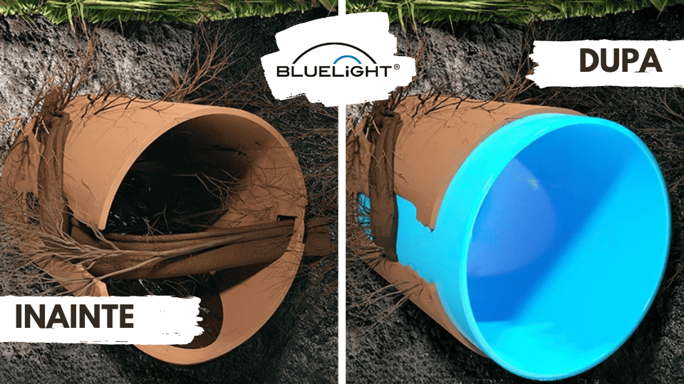 Reparații conducte de canalizare fără săpătură (no-dig) cu tehnologie de ultima generatie Bluelight