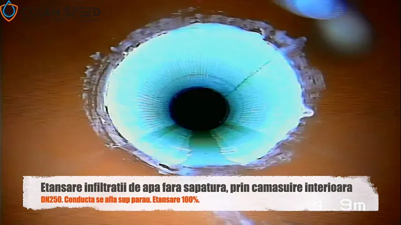 Reparatie conducta canalizare prin Camasuire interioara ShortLiner (11) Reparatie conducta canalizare prin Camasuire interioara ShortLiner. Remediere infiltratii apa