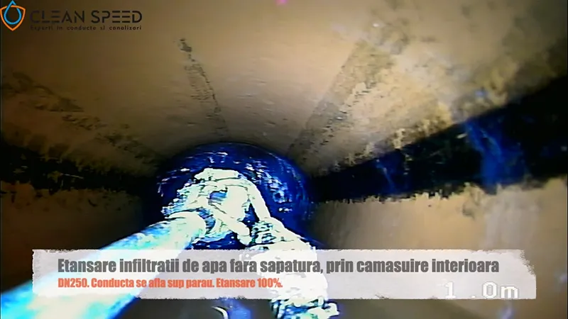 Reparatie conducta canalizare prin Camasuire interioara ShortLiner (9) Reparatie conducta canalizare prin Camasuire interioara ShortLiner. Remediere infiltratii apa